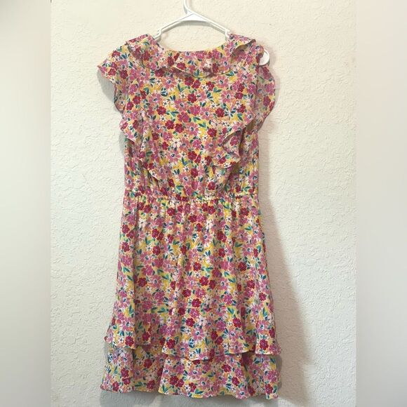 BCBG Paris Spring Floral Ruffle Yellow, White, Red & Pink  Mini Dress - Picture 4 of 9